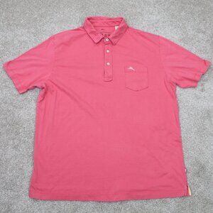 Tommy Bahama Polo Shirt Mens Large Pink 100% Pima Cotton Short Sleeve Pocket
